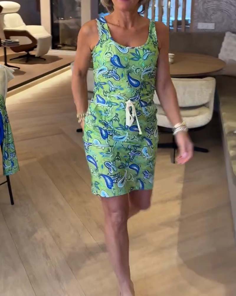 Sleeveless Slim-Fitting Strappy Cashew Flower Dress