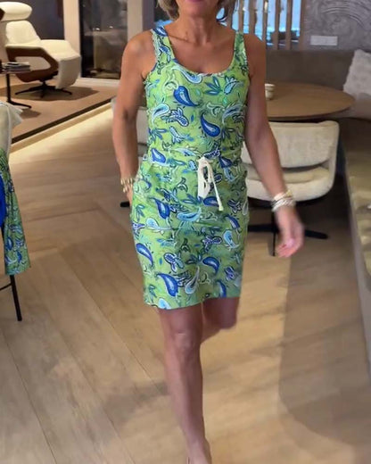 Sleeveless Slim-Fitting Strappy Cashew Flower Dress