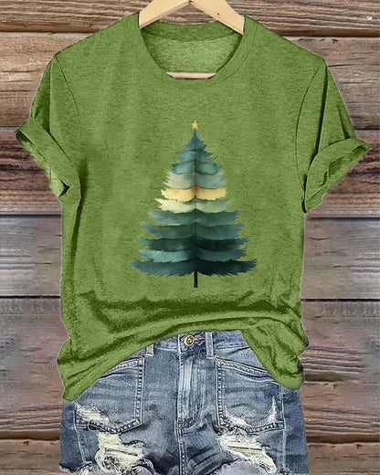 Solid color Christmas tree print crew neck T-shirt 2024 f/w christmas spring summer t-shirts