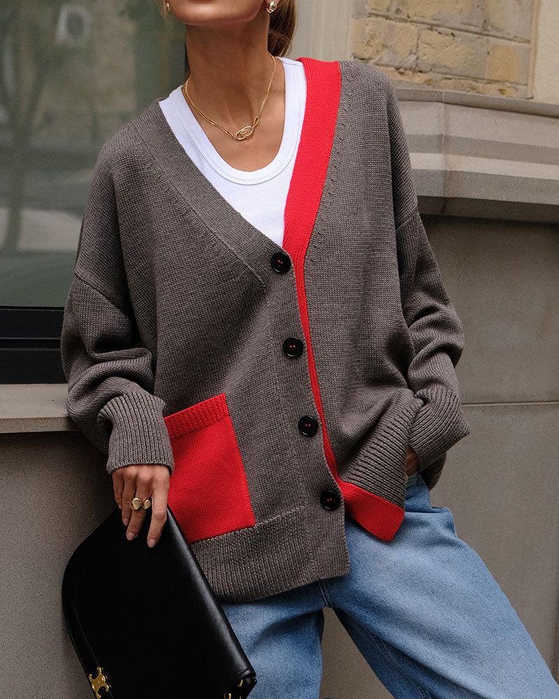 Contrast V-Neck Button-Down Cardigan 2024 f/w cardigans