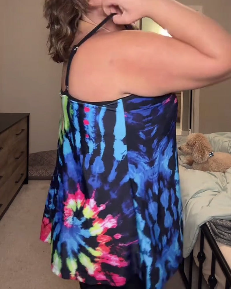 Tie-Dye Print Loose Fit Tankini