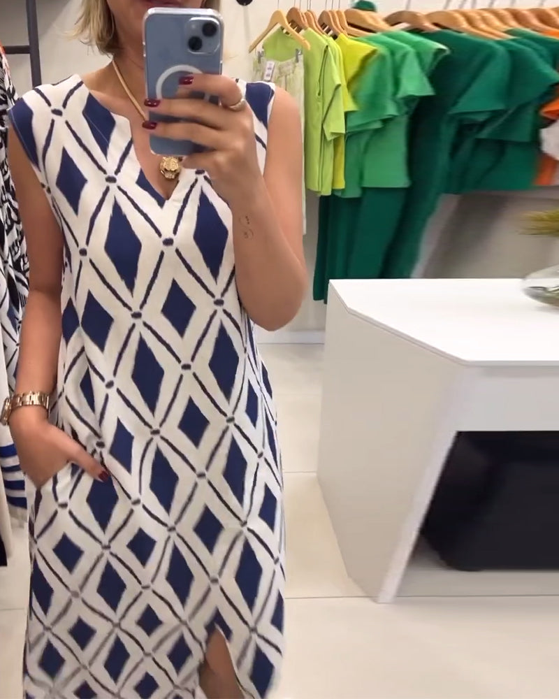 Abito senza maniche con spacco a rombi