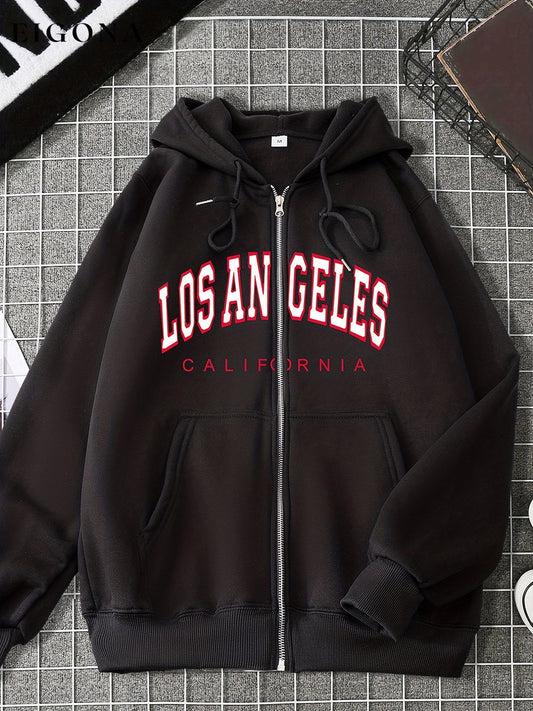 LOS ANGELES CALIFORNIA Graphic Drawstring Hooded Jacket Black clothes S&M&Y Ship From Overseas Shipping Delay 09/29/2023 - 10/05/2023 Sweater sweaters trend