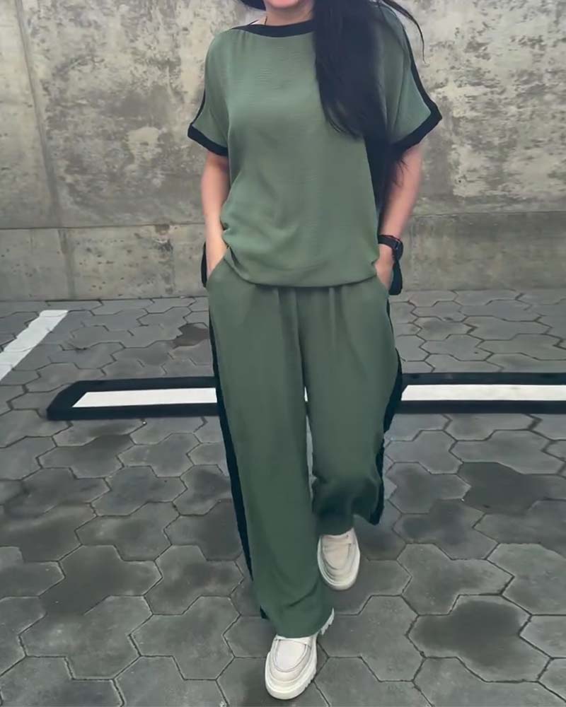 Flowy Round Neck Casual Two-Piece Set