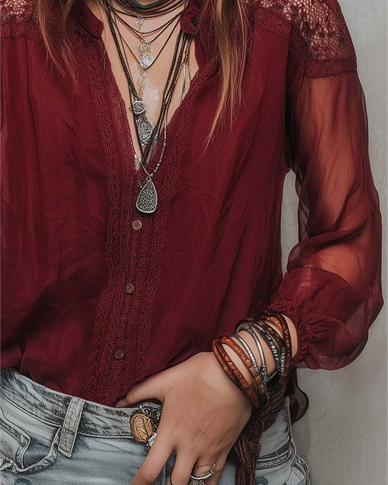 Fashionable Patchwork Lace Blouse