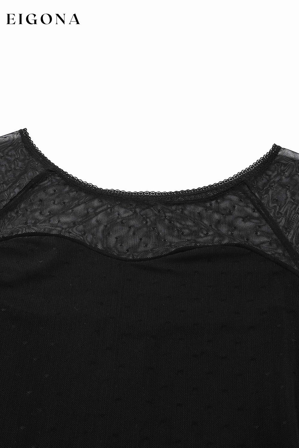 Black Dotty Mesh Overlay Long Sleeve Bodysuit bodysuit bodysuits clothes DL Exclusive Fabric Lace Fabric Sheer Fabric Swiss Dot Occasion Daily Print Solid Color Season Four Seasons Style Elegant trend