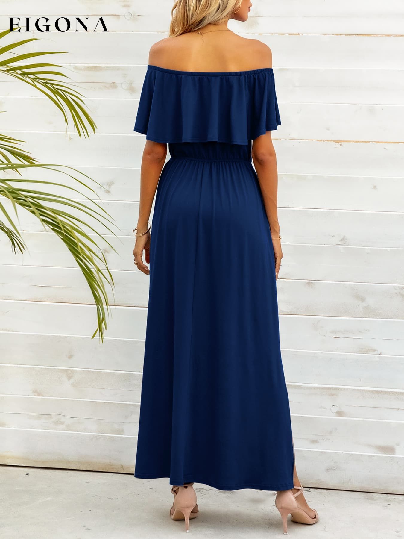 Off-Shoulder Slit Maxi Dress casual dress casual dresses clothes dress dresses maxi dress Putica Ship From Overseas Shipping Delay 09/29/2023 - 10/04/2023