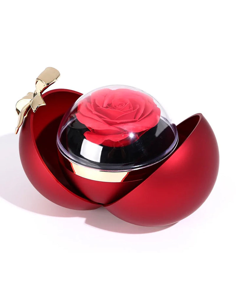 Ball Rose Box - With Engraved Double Heart Necklace