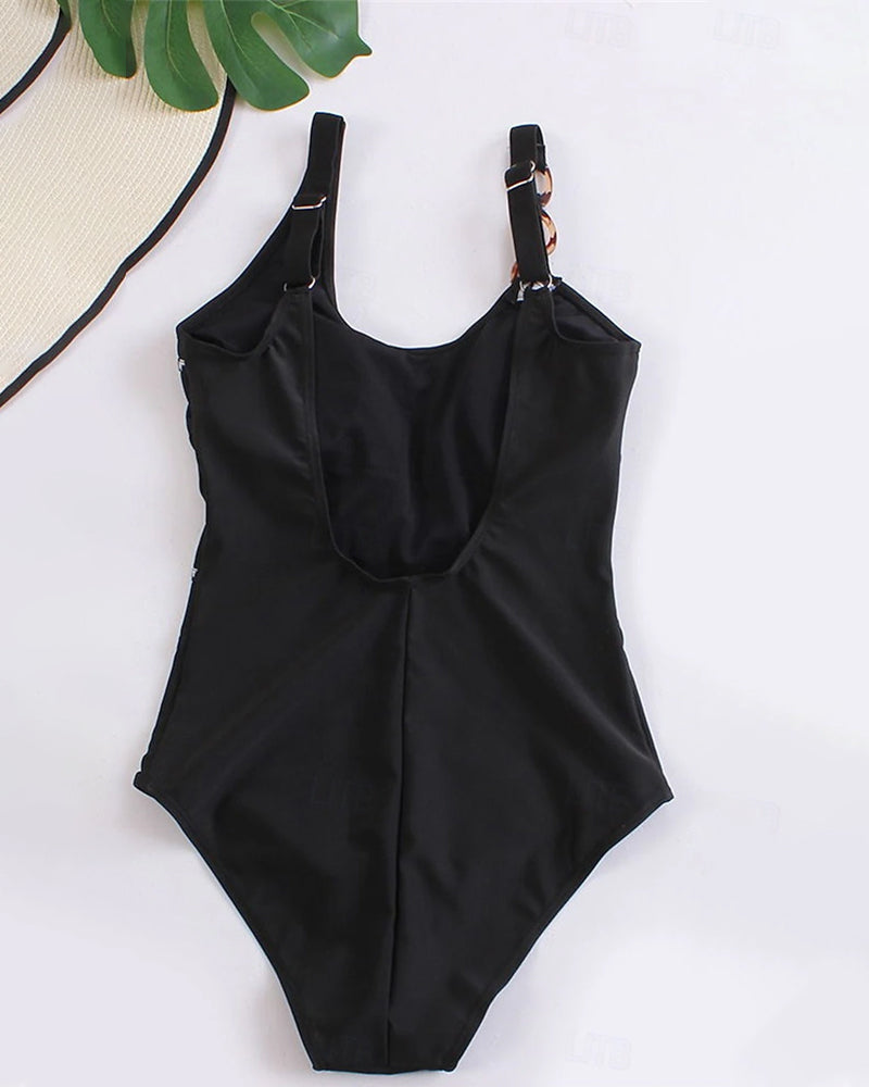 Metal Chain Print One Piece Swimsuit