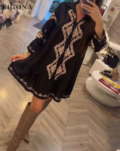 Geometric print lapel casual dress Black 2023 f/w 23BF casual dresses Clothes Dresses spring