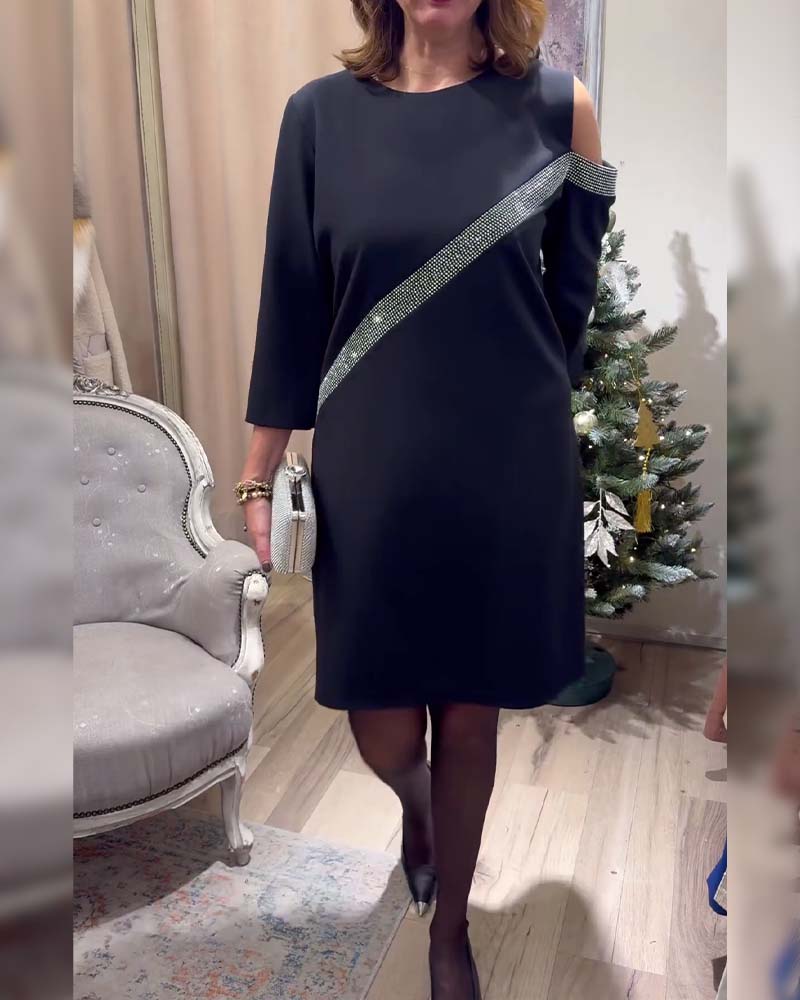 Casual Rhinestone Knee-Length Dress