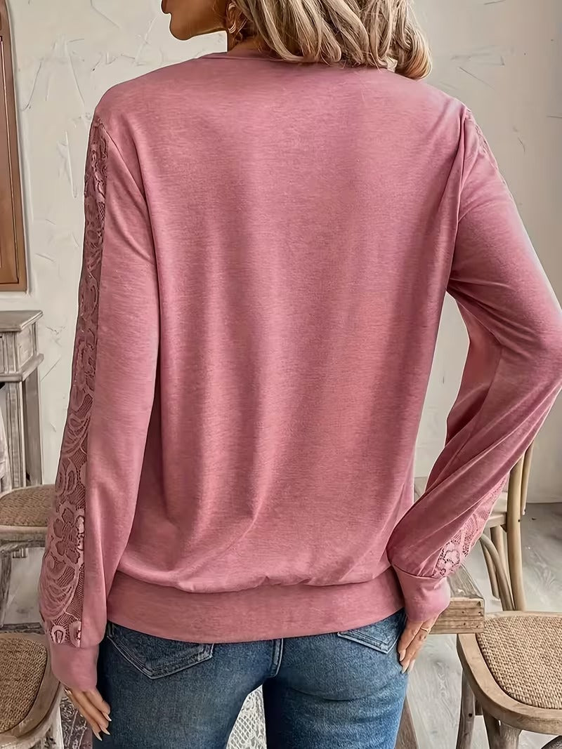 Lace Stitching Fashionable Long-Sleeved Top