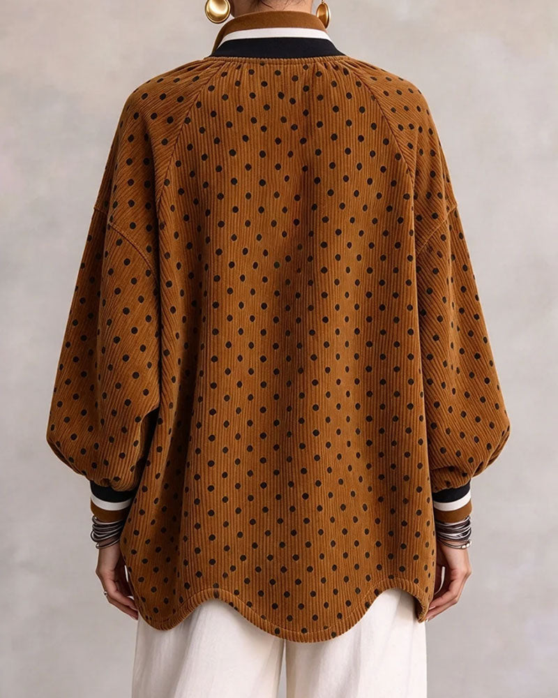 Polka Dot Corduroy Half-Zip Loose Blouse 2024 f/w blouses & shirts