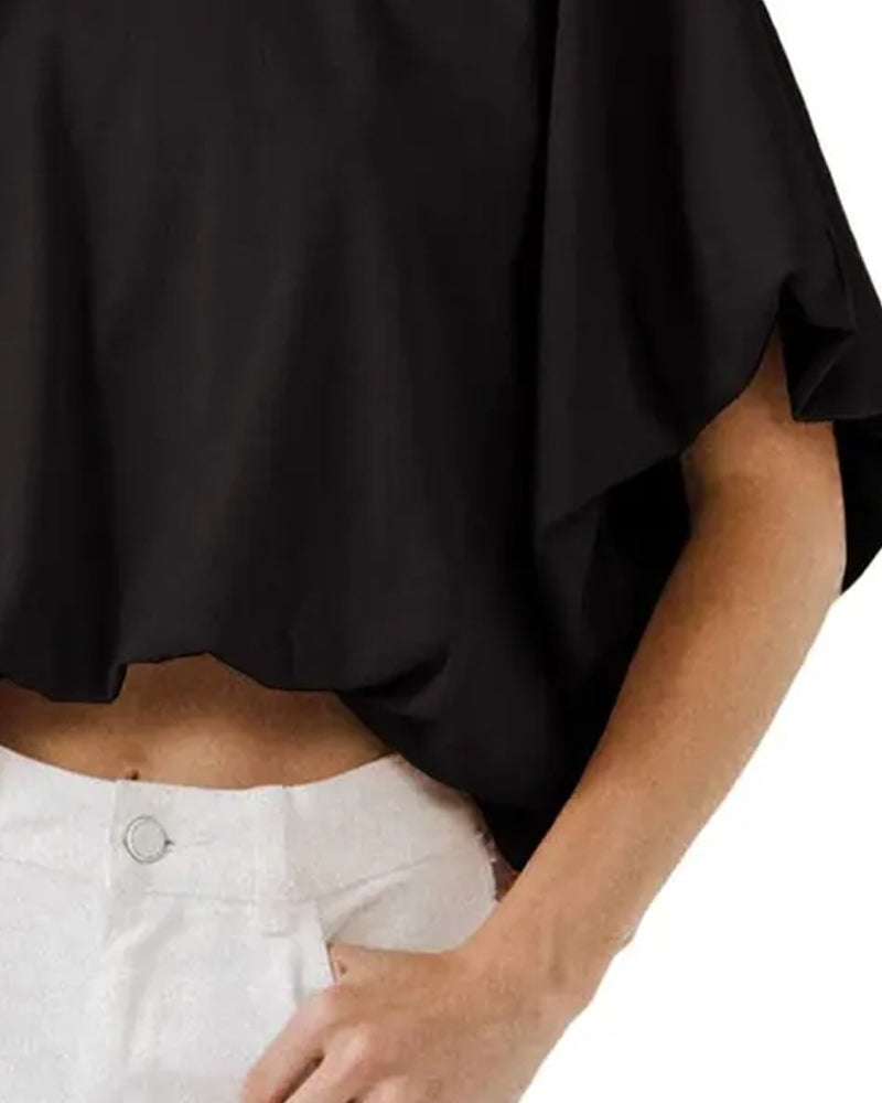 Solid Color Puff Sleeve Cropped Top blouses & shirts spring summer