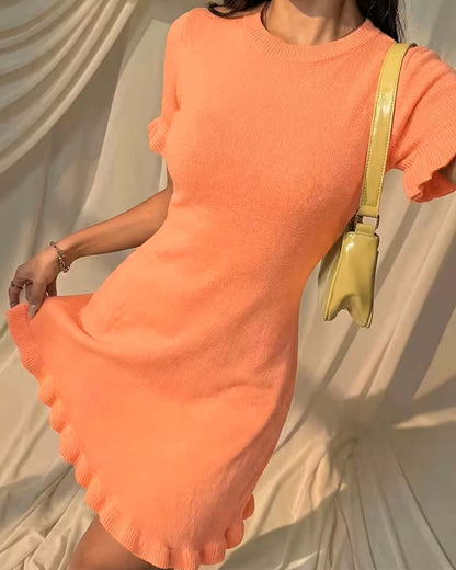 Round Neck Short Sleeve Ruffle A Hem Dress