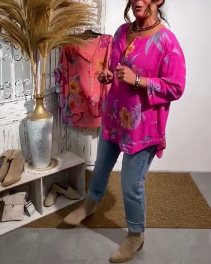 Casual Long Sleeve Floral Blouse