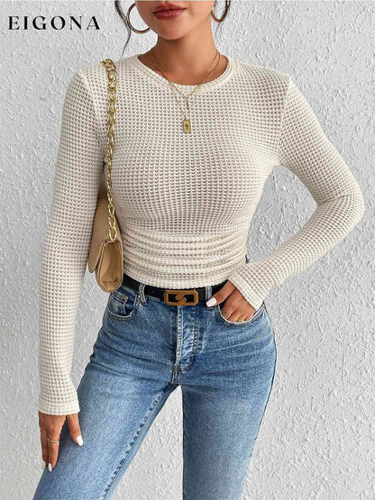 Round Neck Ruched Knit Top clothes HS Ship From Overseas