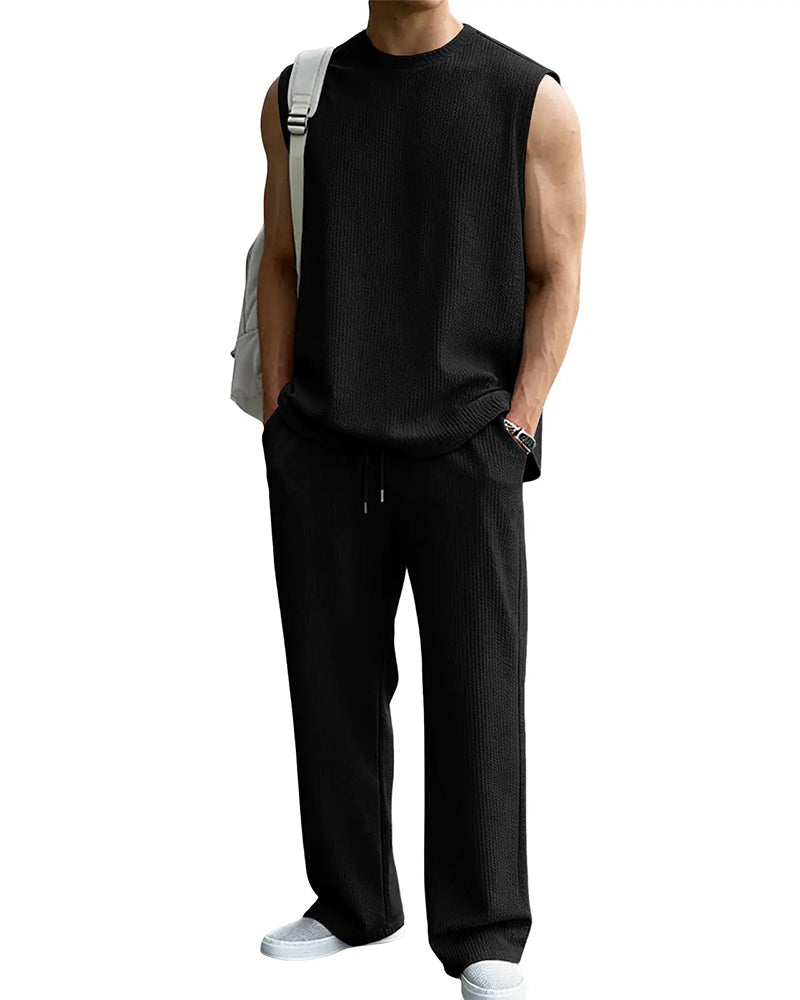 Men's Solid Color Sleeveless Set