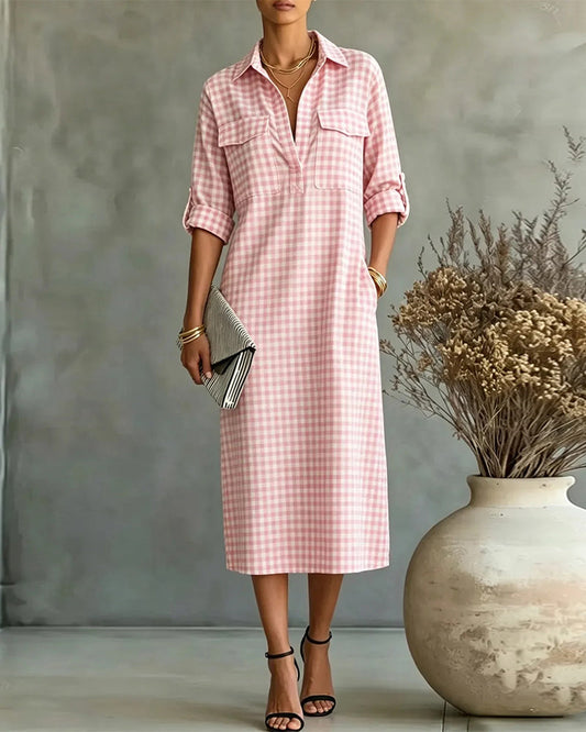 Plaid Lapel Shirt Dress casual dresses spring summer