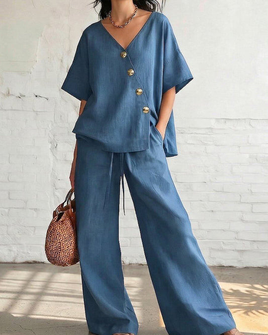 Solid Loose Fit Casual Two-Piece Set spring summer two-piece sets