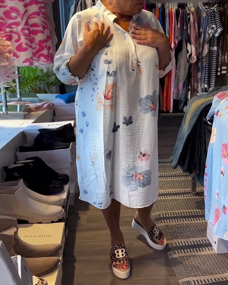 Stand Collar Lotus Short Sleeve Dress