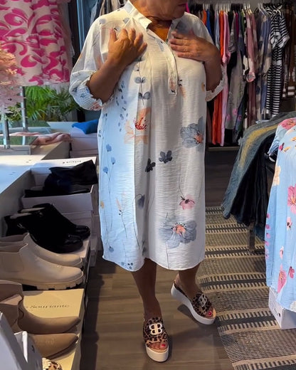 Stand Collar Lotus Short Sleeve Dress