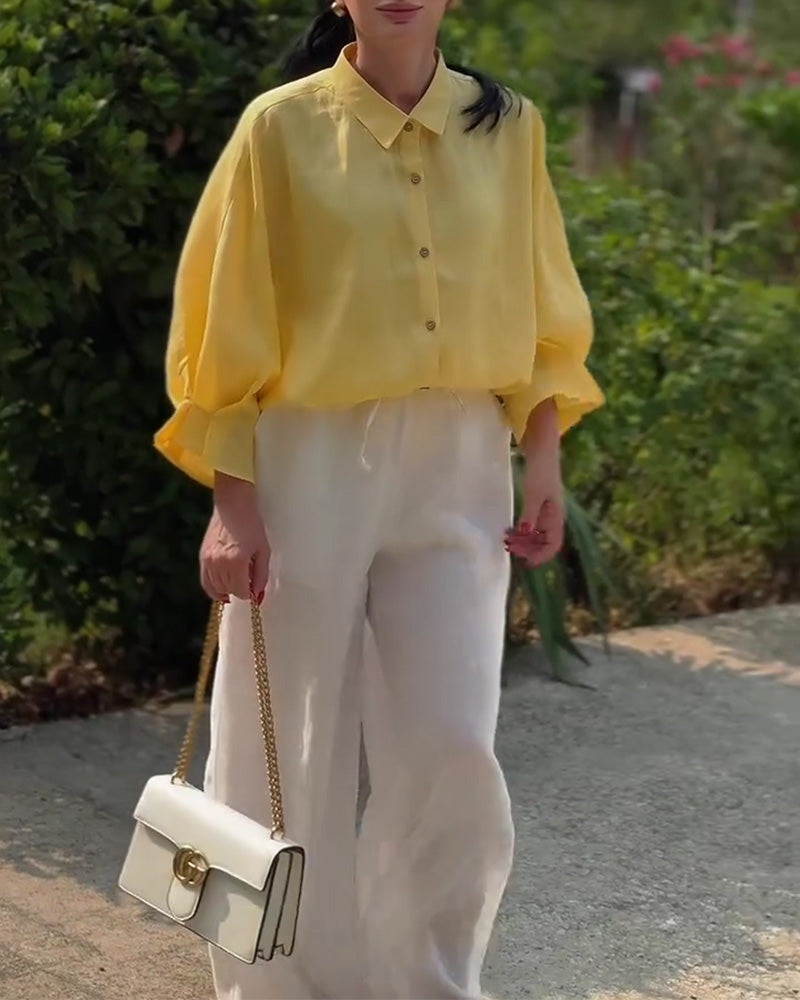 Long Sleeve Button Casual Blouse