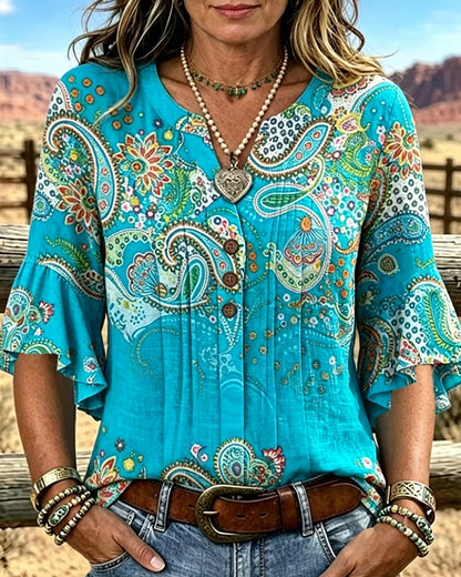Button-Down Ruffle Trim Blouse