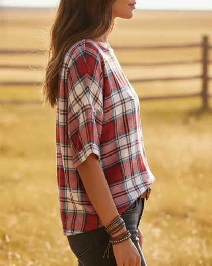 Crewneck Tartan Blouses