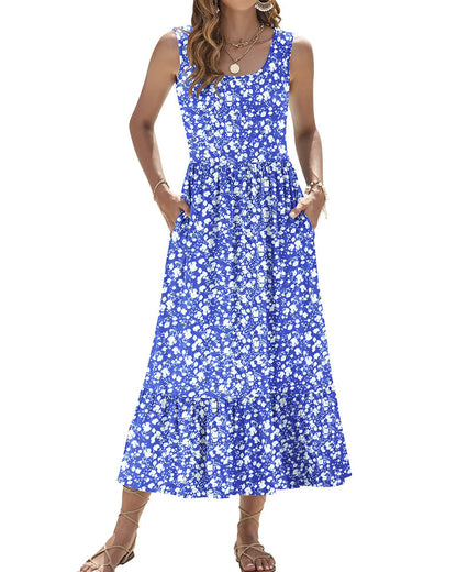 Sleeveless Rose Print Long Dress
