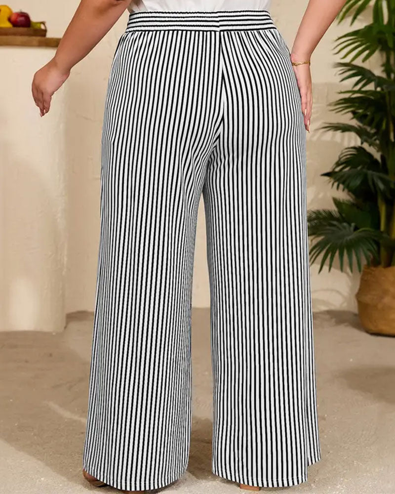 Striped Mid Waist Long Pants