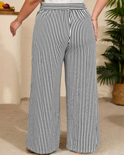 Striped Mid Waist Long Pants