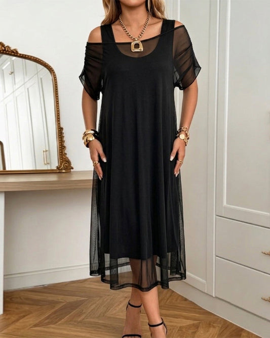 Tank Top Dress and Mesh Overdress Set spring summer two-piece sets
