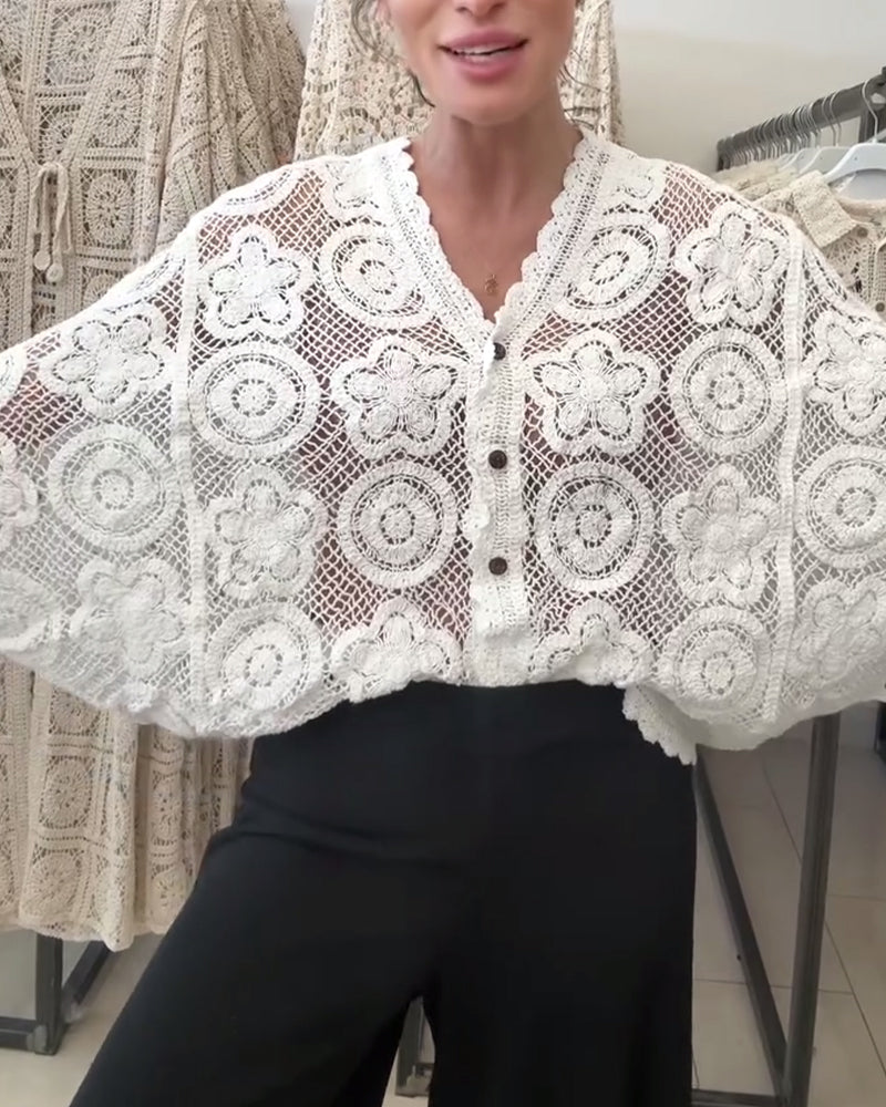 Hollow Solid Color Long Sleeve Coat