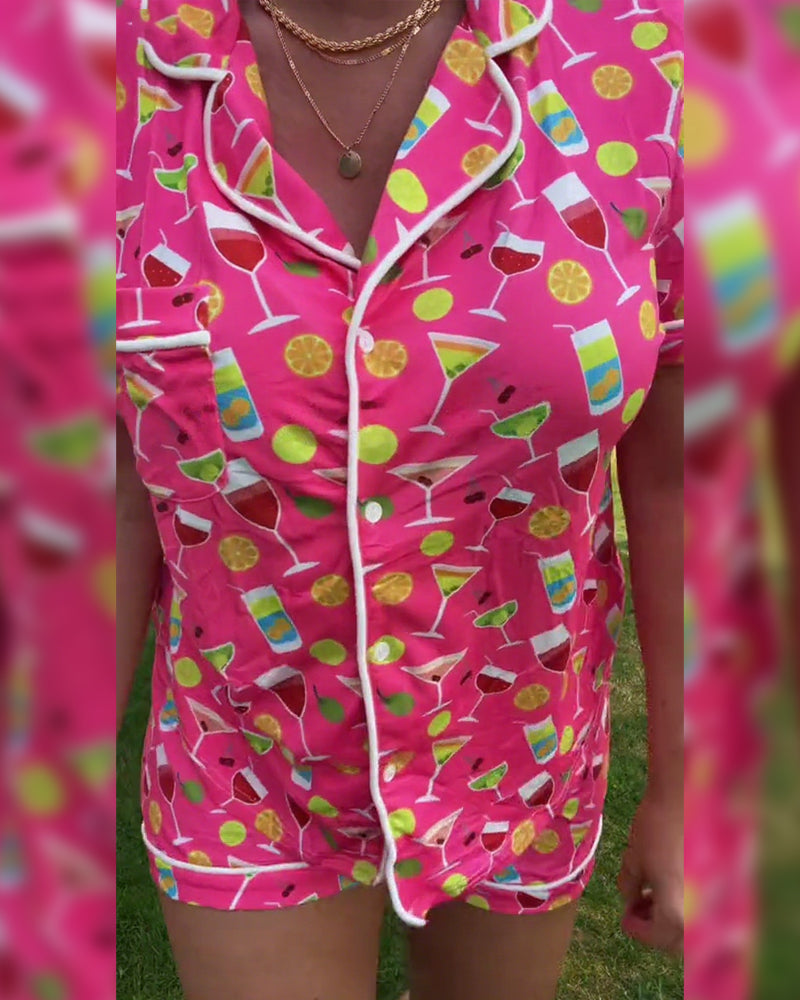 Wine Bottle Print Casual Two-Piece Sets