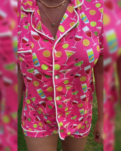 Wine Bottle Print Casual Two-Piece Sets