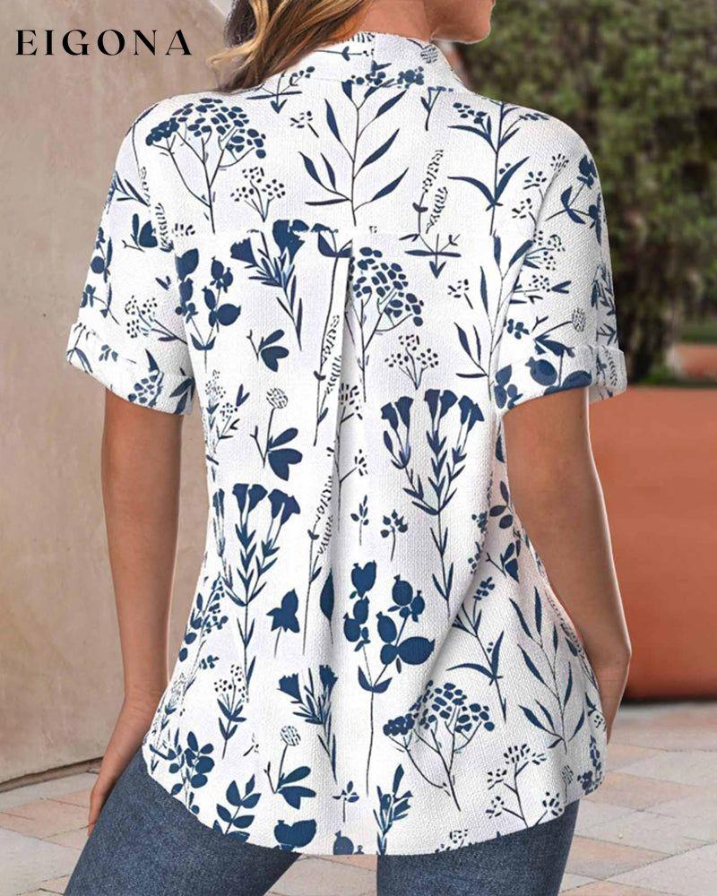 Printed lapel short-sleeved shirt blouses & shirts summer