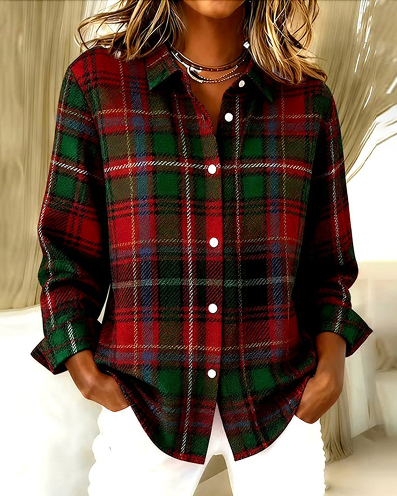 Lapel Plaid Button-Down Shirt