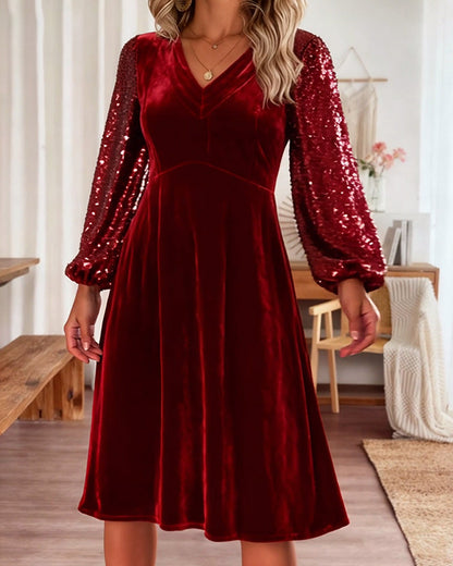 Casual V-Neck Solid Color Velvet Dress