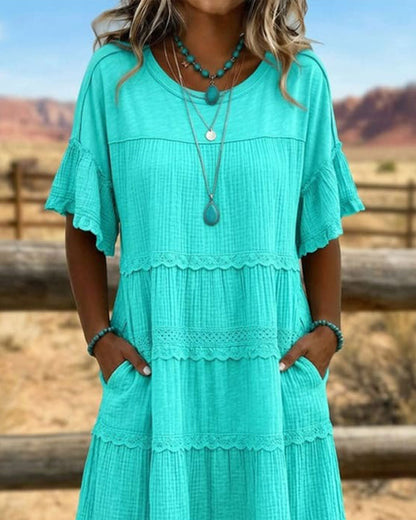 Short Sleeve Pocket Long Dress
