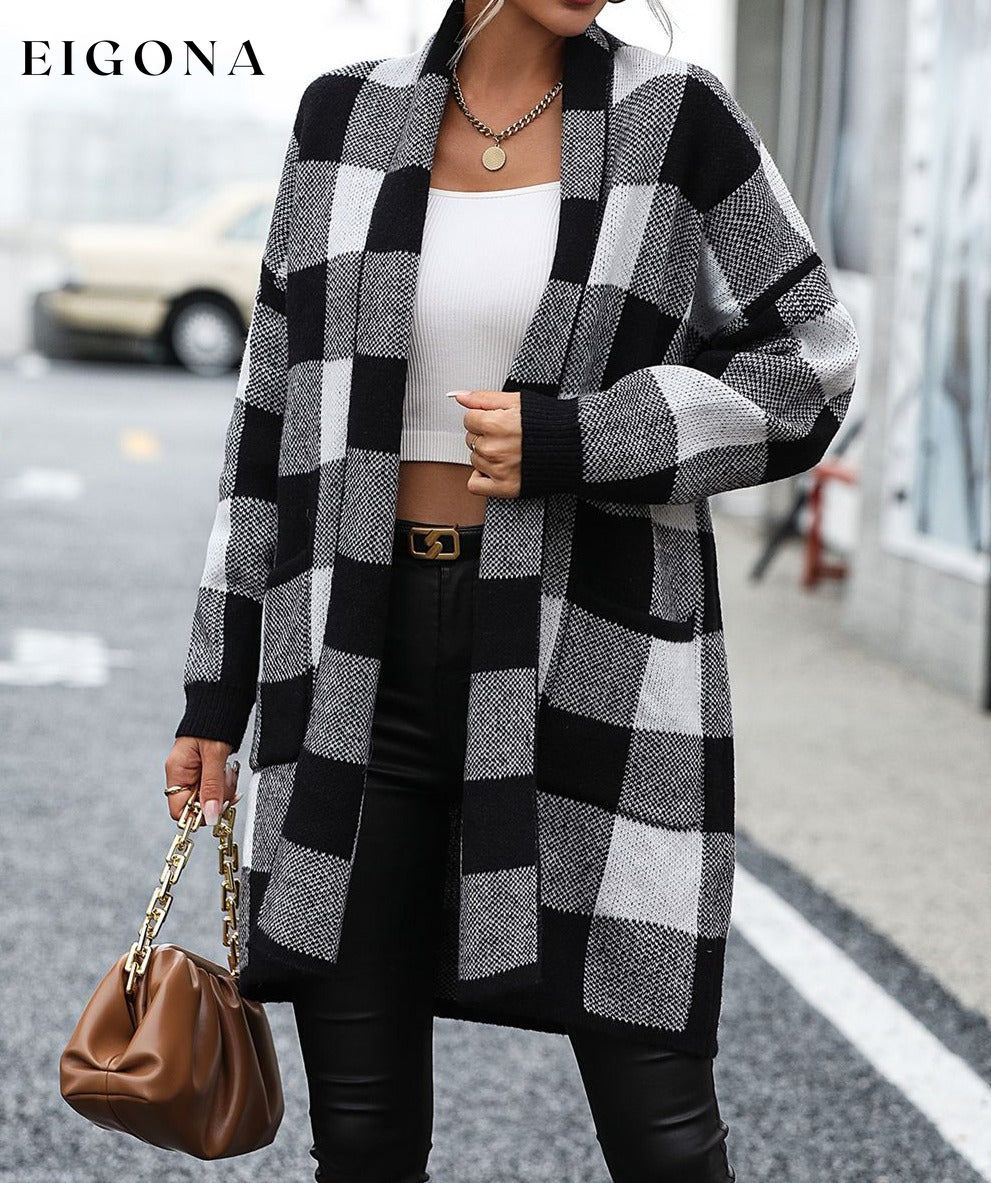 Plaid Dropped Shoulder Cardigan with Pocket clothes jacket M&Y Ship From Overseas sweater trend