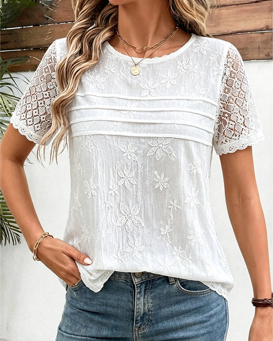 Lace Patchwork Pleated T-Shirt spring summer t-shirts