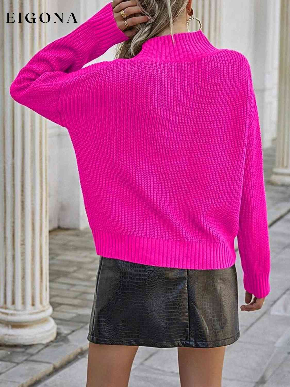 Mock Neck Dropped Shoulder Sweater clothes J@P Ship From Overseas