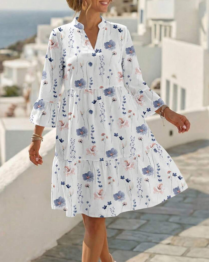 V-Neck Floral Print Midi Dress