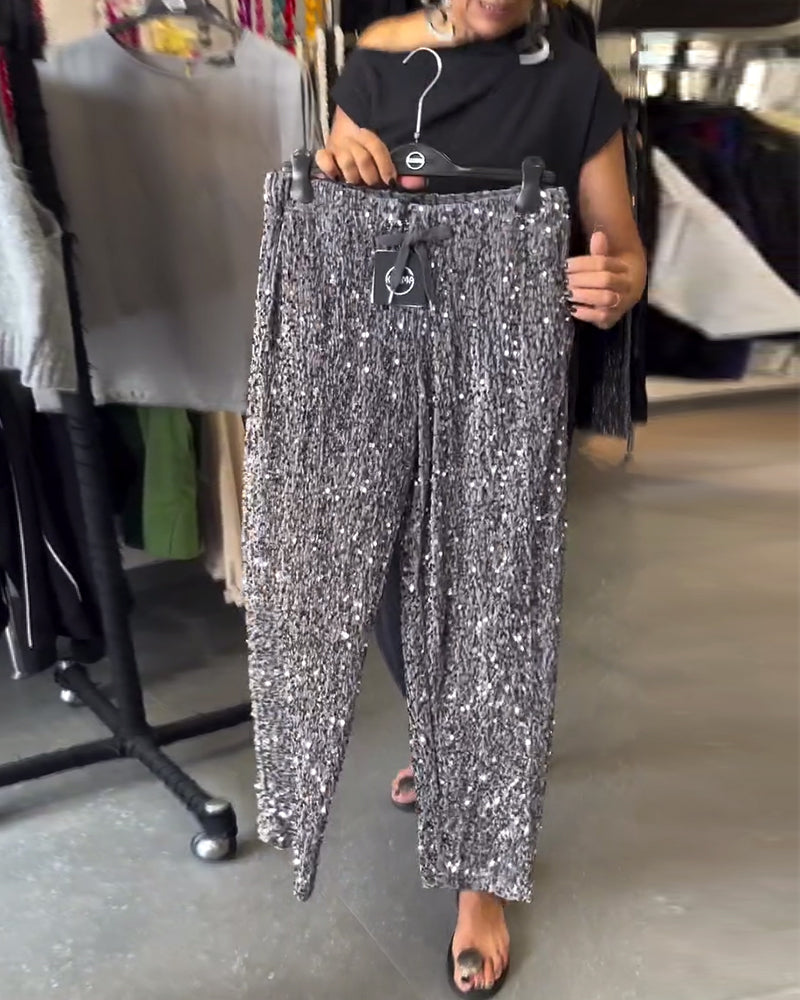 Casual Sequined Straight Pants 2024 f/w christmas pants