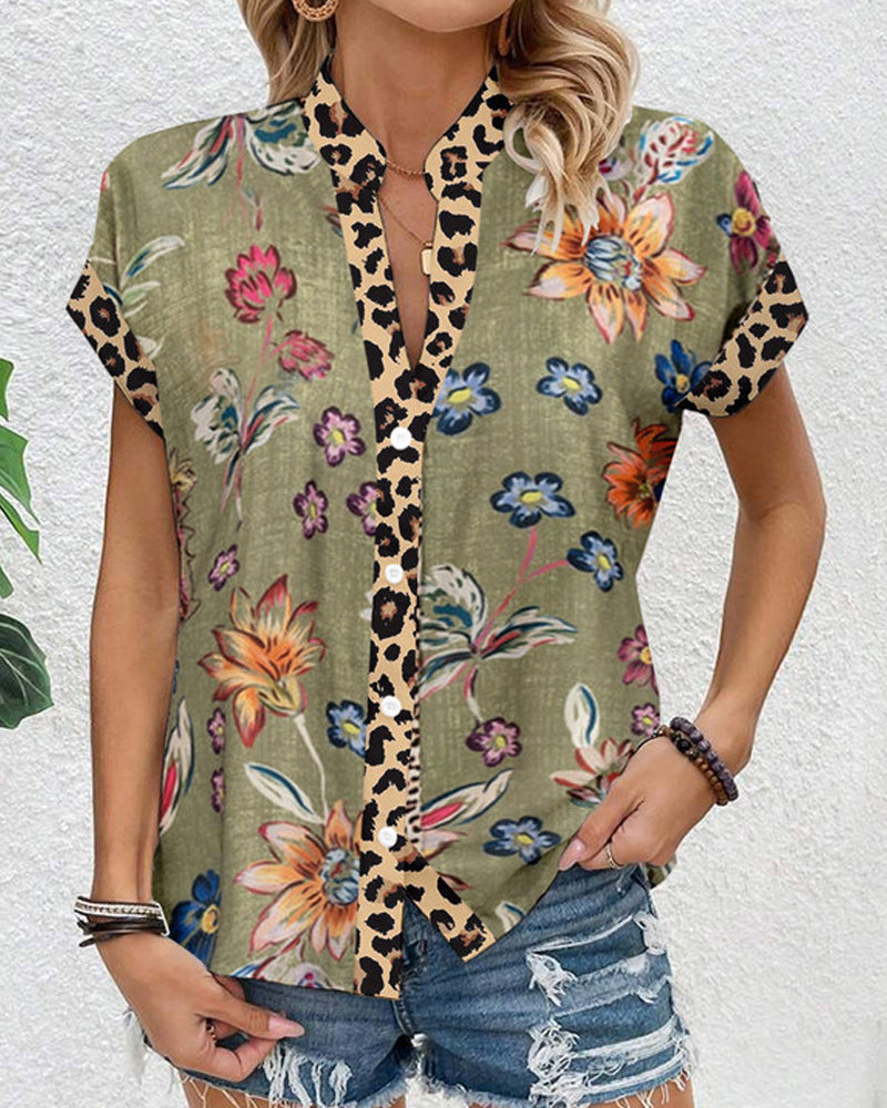 Stand Collar Leopard Print Blouse