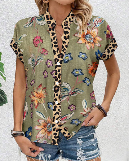 Stand Collar Leopard Print Blouse