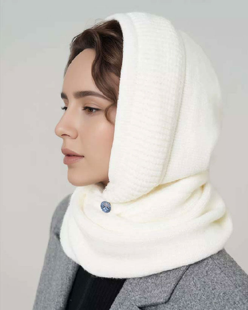 Wholesale Solid Color Knitted Hooded Scarf