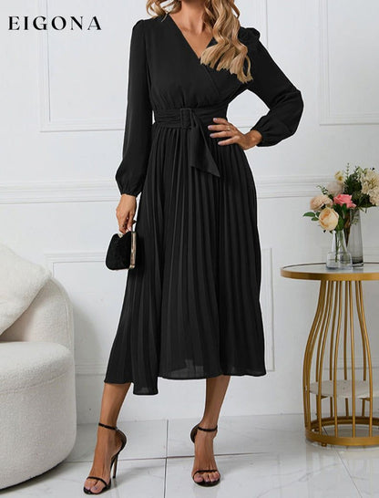 V-Neck Long Sleeve Tie Waist Midi Dress clothes H.Y.G@E Ship From Overseas Shipping Delay 09/29/2023 - 10/03/2023 trend