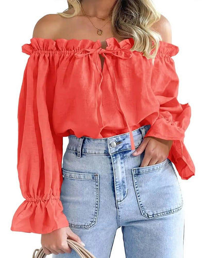 Off-Shoulder Ruffle Long Sleeve Blouse